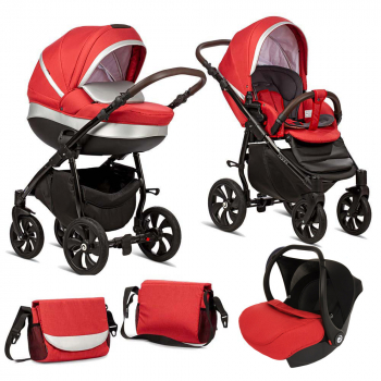 Коляска 3 в 1 Tutis Nanni — Алый+Кожа Серебро