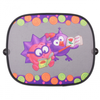 Шторка - экран на боковое окно Autoprofi "Смешарики", 44х36см, 2 шт. — фиолетовый с Ёжиком