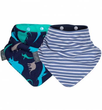 Комплект из 2-х нагрудников Cheeky Chompers — динозавры/синие полоски