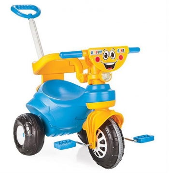 Трехколесный велосипед Pilsan "Happy" с родительской ручкой — сине-желтый