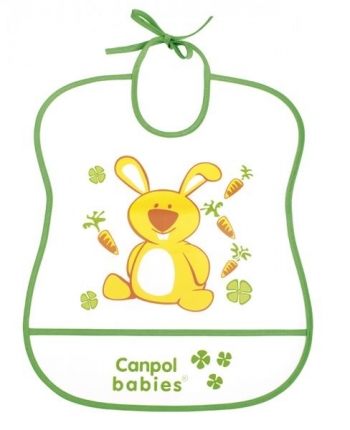 Нагрудник пластиковый мягкий Canpol арт. 2/919 — зеленый зайка