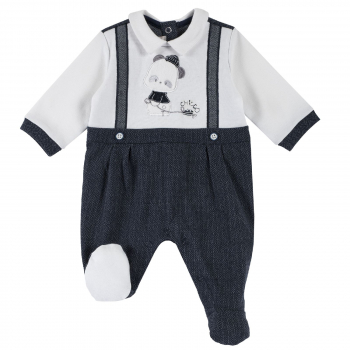 Комбинезон Chicco, принт Мишутка в шляпе, для мальчиков, цвет бело-синий