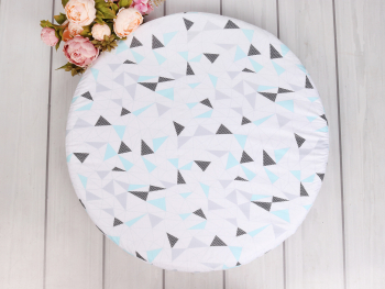 Простыня Amarobaby 75х75х12 на резинке круглая EXCLUSIVE Soft Collection — треугольники серый/лазурный