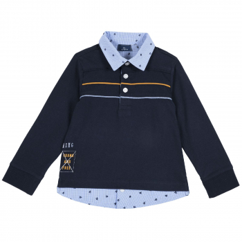 Лонгслив-поло Chicco, принт Young and Free, длинный рукав, для мальчиков, цвет тёмно-син — Темно-синий, р.98