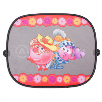 Шторка - экран на боковое окно Autoprofi "Смешарики", 44х36см, 2 шт. — чёрн./розовый с Нюшей