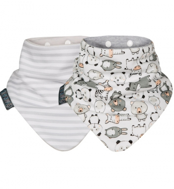 Комплект из 2-х нагрудников Cheeky Chompers — звери на белом фоне/серые полоски