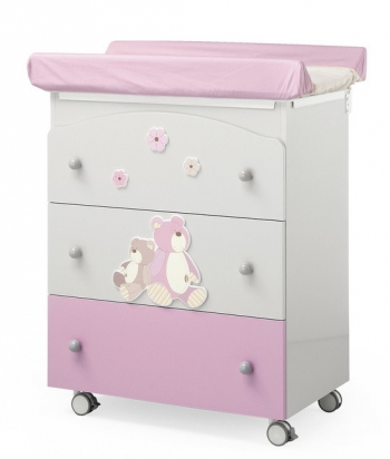 Пеленальный комод с ванночкой Erbesi Lilo Gio — серый-розовый