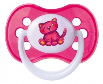 Пустышка симметричная Canpol Milky силикон, 6-18 мес. — розовый, форма: котенок