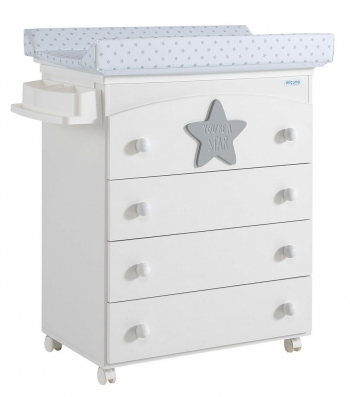 Детский пеленальный комод Micuna Baby Star B-970 — White/Grey  Матрасик: Stars Grey