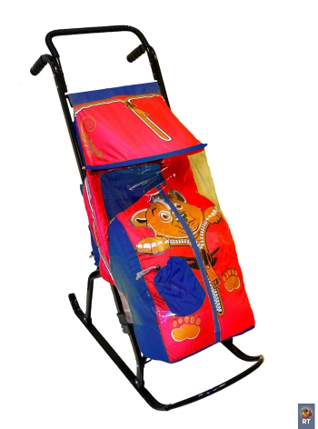 Санки-коляска RT "Снегурочка-2-Р" "МЕДВЕЖОНОК" — синий-красный