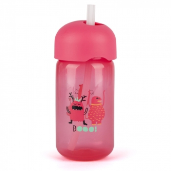 Бутылка Suavinex BOOO от 18мес, с трубочкой — розовый
