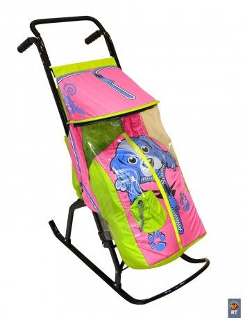 Санки-коляска RT "Снегурочка-2-Р" "СОБАЧКА" — салатовый-розовый