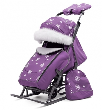 Санки-коляска Pikate Снежинки — фиалка