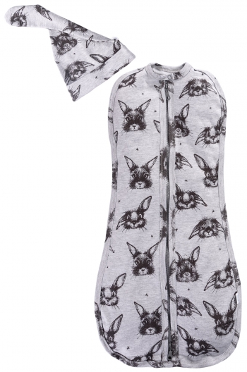 Комплект для новорожденного из двух предметов Веселый Малыш Зайка (пеленка-кокон,шапочка) — р.62-68