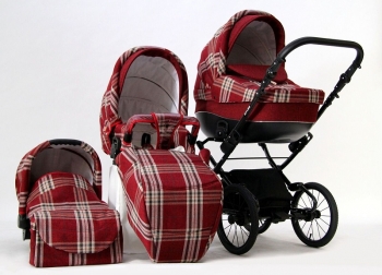 Коляска 3 в 1 Farfello Fly-Line — FY6 бордовый клетка