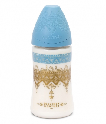 Бутылка Suavinex "Haute Couture NEW" от 0+ 270мл  с силиконовой круглой соской — голубой