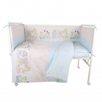 Комплект в кроватку ALIS 6 предметов "Паровозик Звездочка" — голубой