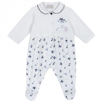 Комбинезон Chicco, принт Цветочки и Бантики, для девочек, цвет белый (ошибка)