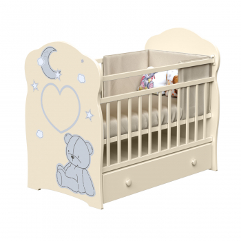 Детская кроватка ВДК "Bear and moon" (маятник) ЛДСП — Слоновая кость