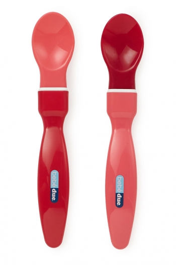 Набор силиконовых ложечек для начала прикорма Bebe Due 2 шт. в упак. С 4 месяцев. — розовый-красный