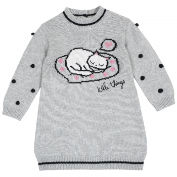 Платье Chicco, принт котик, длинный рукав, цвет светло-серый — Светло-серый, р.104