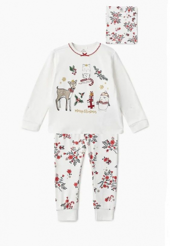 Пижама Chicco, принт олень, пингвин, сова, цвет белый