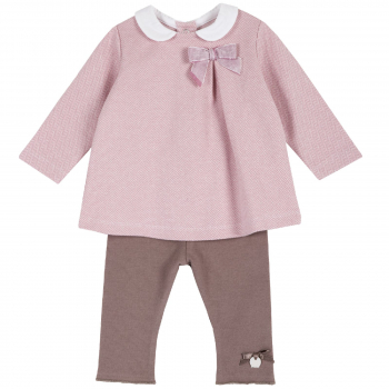 Комплект (кофта+брючки) Chicco для девочек цвет тёмно-бежевый — размер 080, цвет тёмно-бежевый