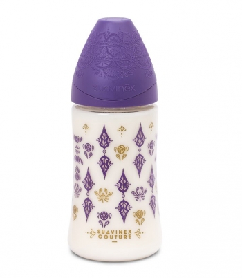 Бутылка Suavinex "Haute Couture NEW" от 0+ 270мл  с силиконовой круглой соской — фиолетовый