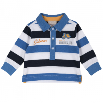 Лонгслив-поло Chicco, бело-сине-чёрная полоска