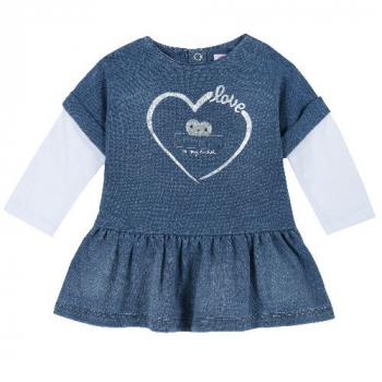 Платье Chicco, принт сердце, длинный рукав, цвет синий