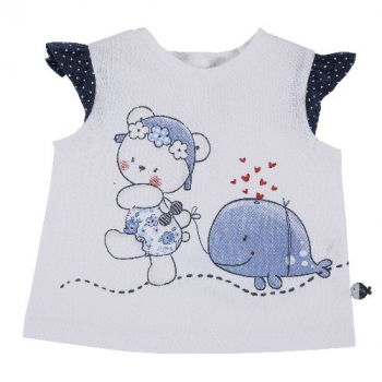 Футболка Chicco, принт мишка с китом (бело-голубой)