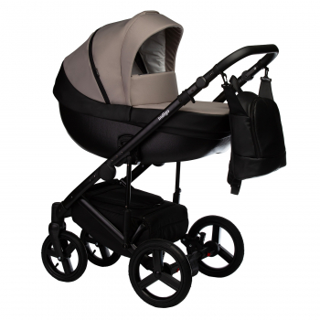 Коляска 3 в 1 Indigo TOUR ECO  — черная кожа+серо-бежевый
