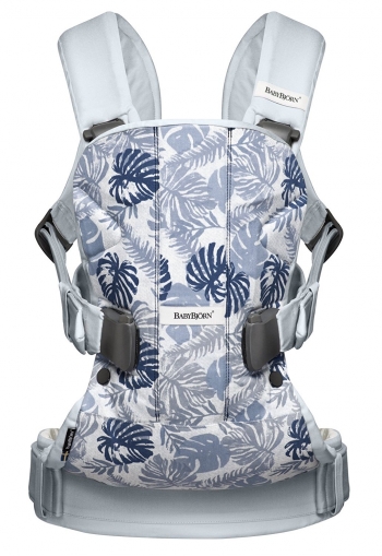 Рюкзак-Кенгуру BabyBjorn One Cotton Mix — Принт "листья" бледно-голубой