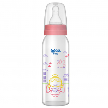 Бутылочка для кормления с силиконовой соской р-р 1, арт. 876 WeeBaby Стеклянная, 250 мл — Девочка