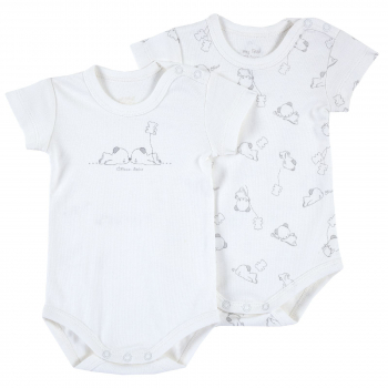 Боди (2 шт.) Chicco, принт Small bears, короткий рукав, для мальчиков и девочек, цвет белый