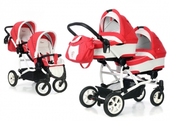 Коляска для двойни 3 в 1 Esspero Duetto (шасси White) — Red Lux