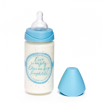 Бутылка Suavinex 0+ 240мл "Meaningful Life" с круглой с силиконовой соской (стекло) — гол.dream
