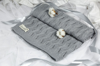 Плед вязаный Amarobaby 105*75 Волна — серый