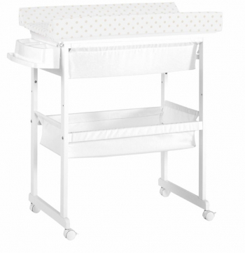 Пеленальный комод с ванночкой Micuna B-1158 plus — White, цвет матрасика: Beige Dots
