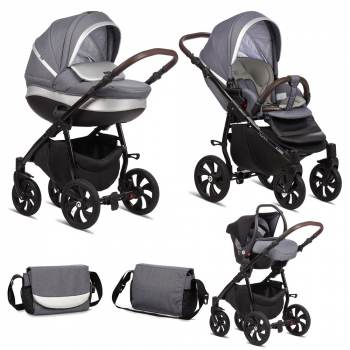 Коляска 3 в 1 Tutis Nanni — Серый+Кожа Серебро
