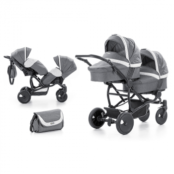 Коляска для двойни 3 в 1 Tutis Terra   — Cерый.лен/Cв.серый