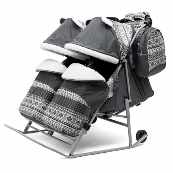 Санки-коляска для двойни Pikate TWIN Скандинавия — серый