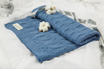 Плед вязаный Amarobaby 105*75 Волна — джинс