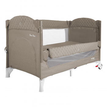 Манеж-кровать Indigo Bon-Bon, лен, приставной, 2 уровня — Бежевый