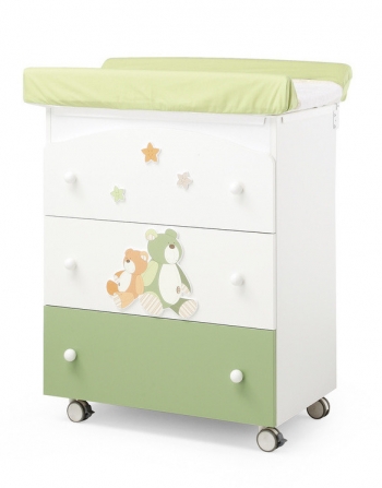 Пеленальный комод с ванночкой Erbesi Lilo Gio — белый-зелёный
