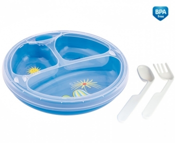 Термотарелка с ложкой и вилкой Canpol Colourful animals арт. 9/216, 9+ мес. — синий