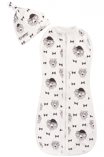 Комплект для новорожденного из двух предметов Веселый Малыш Профессор (пеленка-кокон,шапочка) — р.56-62