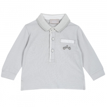 Лонгслив-поло Chicco, принт машинка, цвет светло-серый