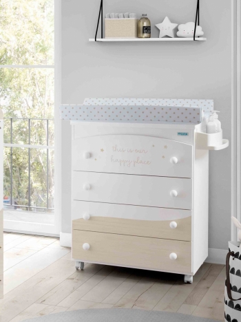 Пеленальный комод Micuna Cosmic B-970 — White/Nordic  Матрасик: Beige Stars