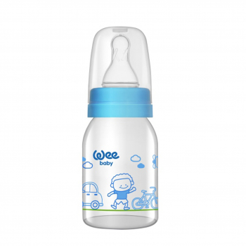 Бутылочка для кормления с силиконовой соской р-р 1 WeeBaby Стеклянная, 125 мл — Мальчик